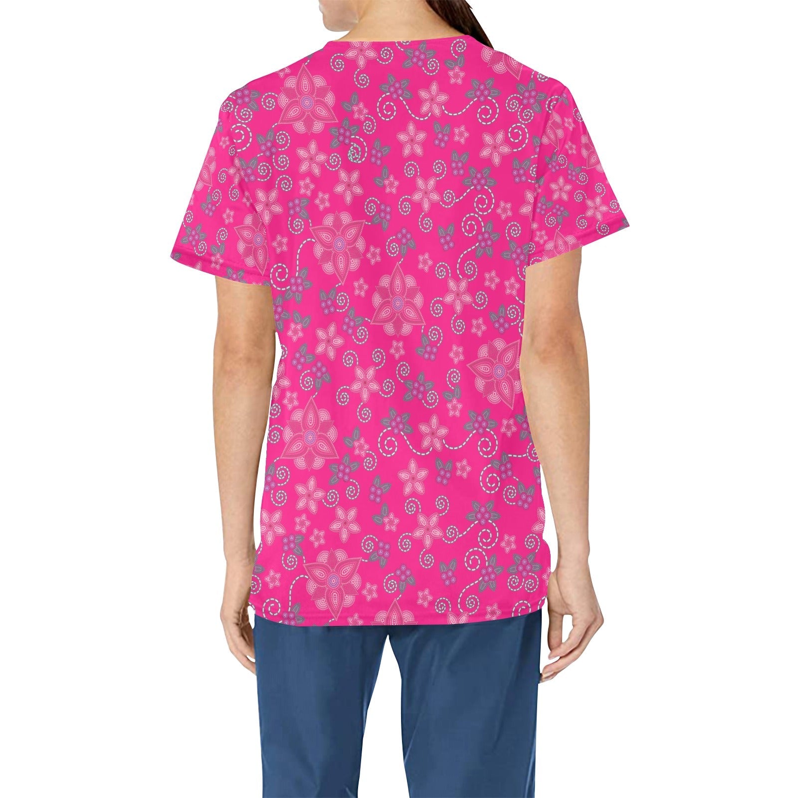 Berry Picking Pink All Over Print Scrub Top Scrub Top e-joyer 