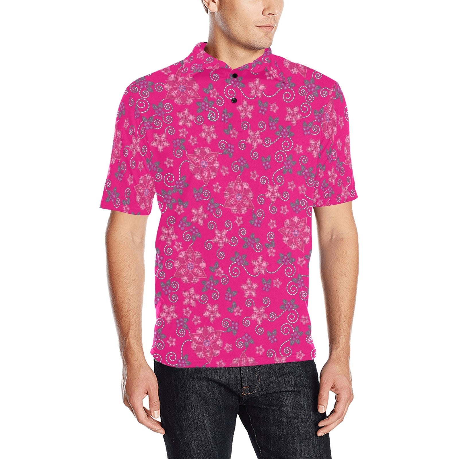 Berry Picking Pink Men's All Over Print Polo Shirt (Model T55) Men's Polo Shirt (Model T55) e-joyer