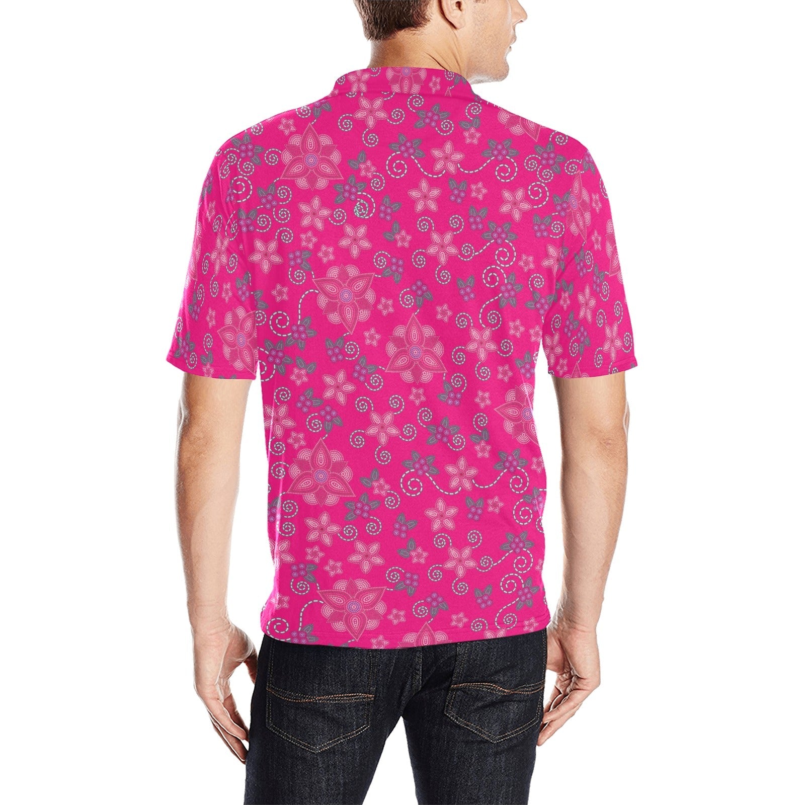 Berry Picking Pink Men's All Over Print Polo Shirt (Model T55) Men's Polo Shirt (Model T55) e-joyer
