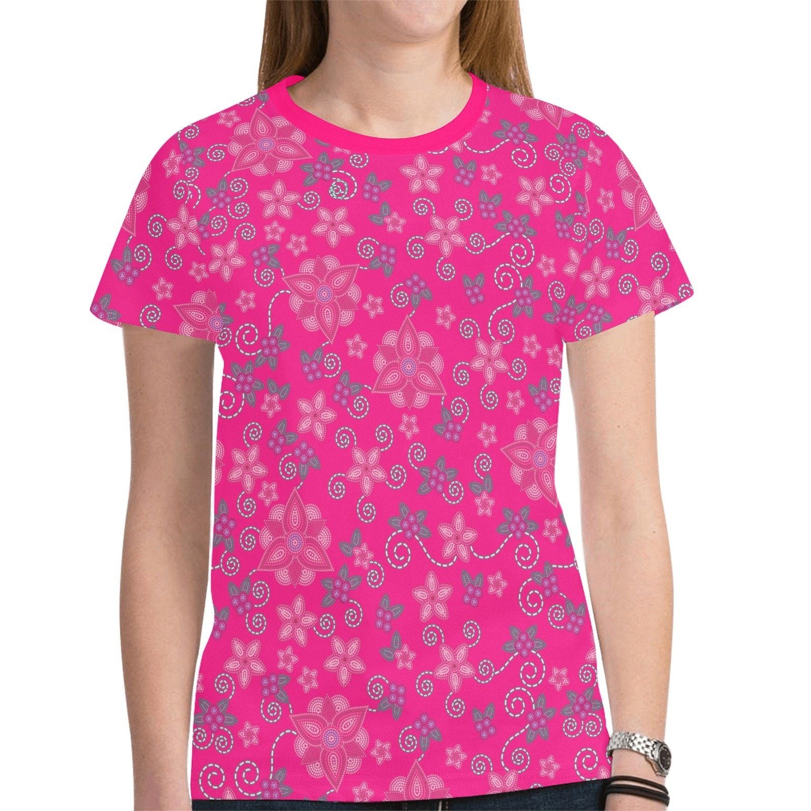 Berry Picking Pink New All Over Print T-shirt for Women (Model T45) tshirt e-joyer
