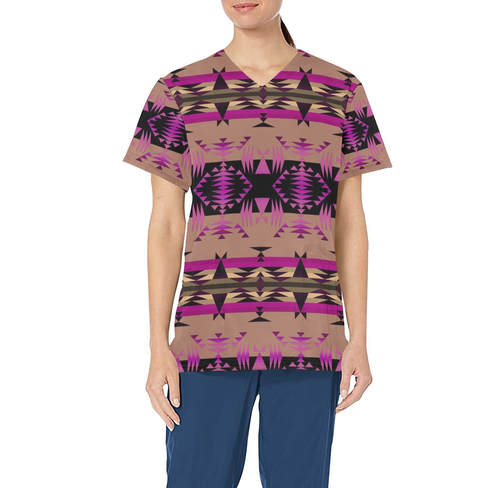 Between the Mountains Berry All Over Print Scrub Top Scrub Top e-joyer