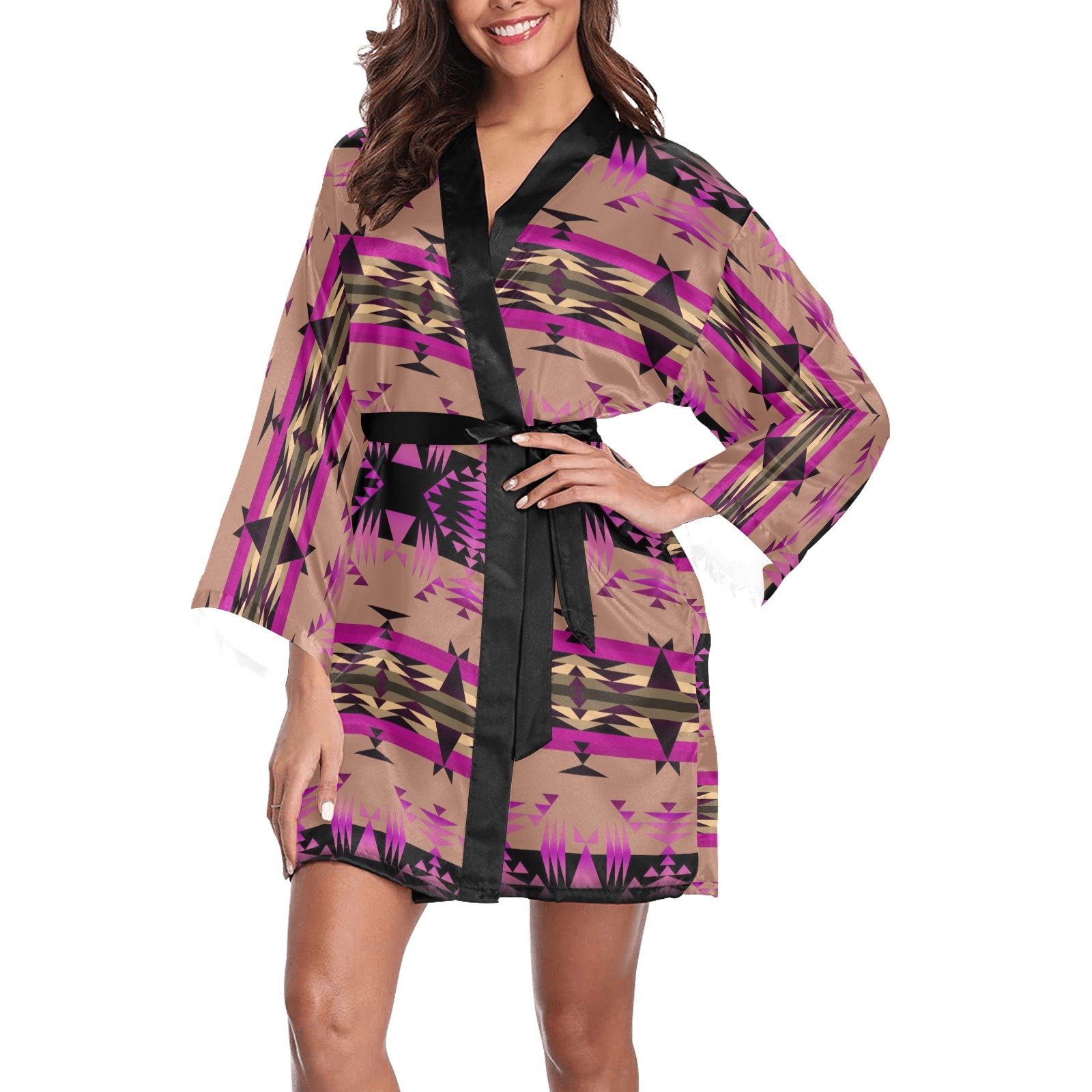 Between the Mountains Berry Long Sleeve Kimono Robe Long Sleeve Kimono Robe e-joyer 
