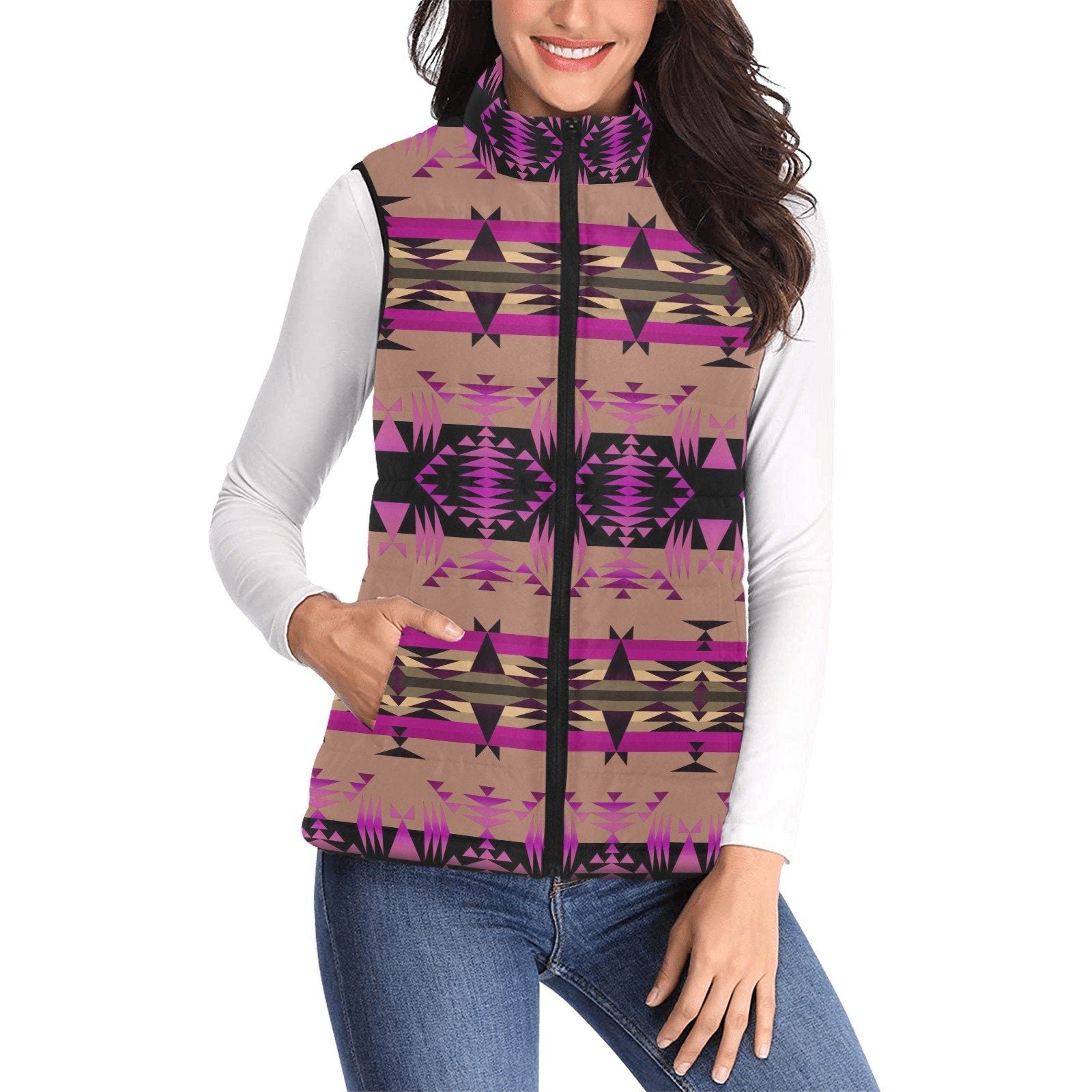Between the Mountains Berry Women's Padded Vest Jacket (Model H44) Women's Padded Vest Jacket (H44) e-joyer