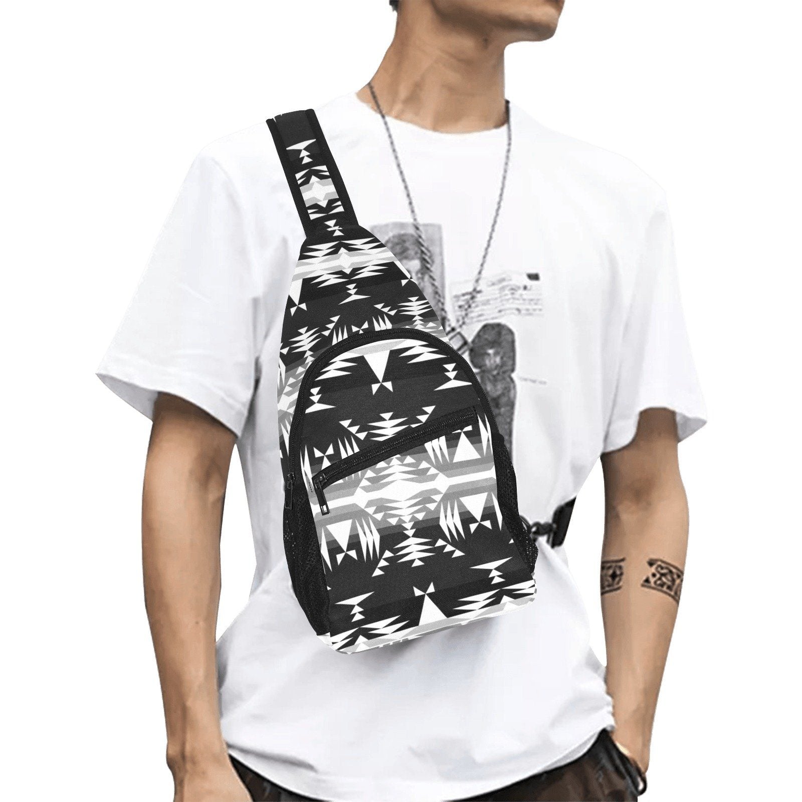 Between the Mountains Black and White All Over Print Chest Bag (Model 1719) All Over Print Chest Bag (1719) e-joyer 