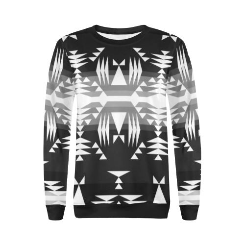 Between the Mountains Black and White All Over Print Crewneck Sweatshirt for Women (Model H18) Crewneck Sweatshirt for Women (H18) e-joyer