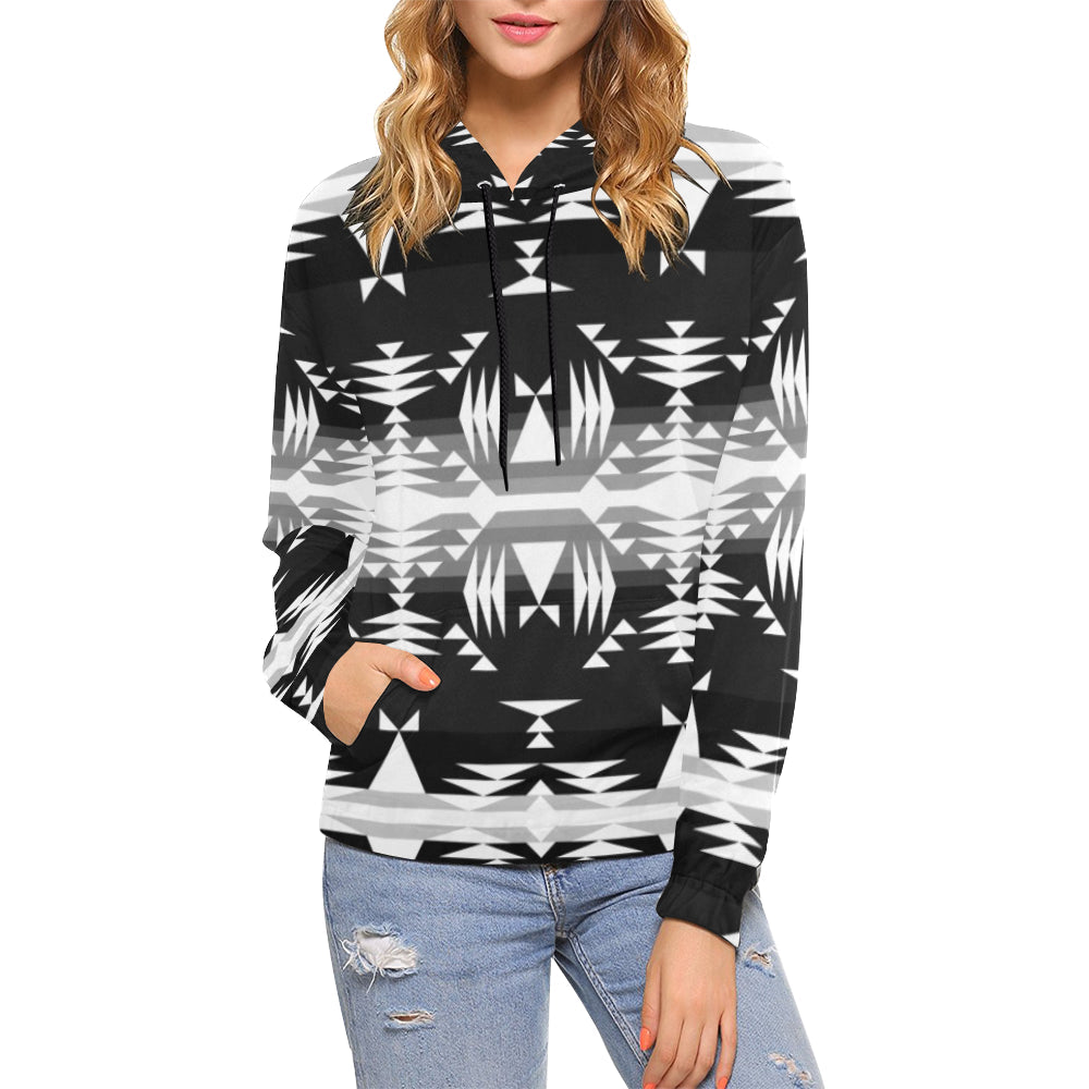 Between the Mountains Black and White All Over Print Hoodie for Women (USA Size) (Model H13) Hoodie e-joyer