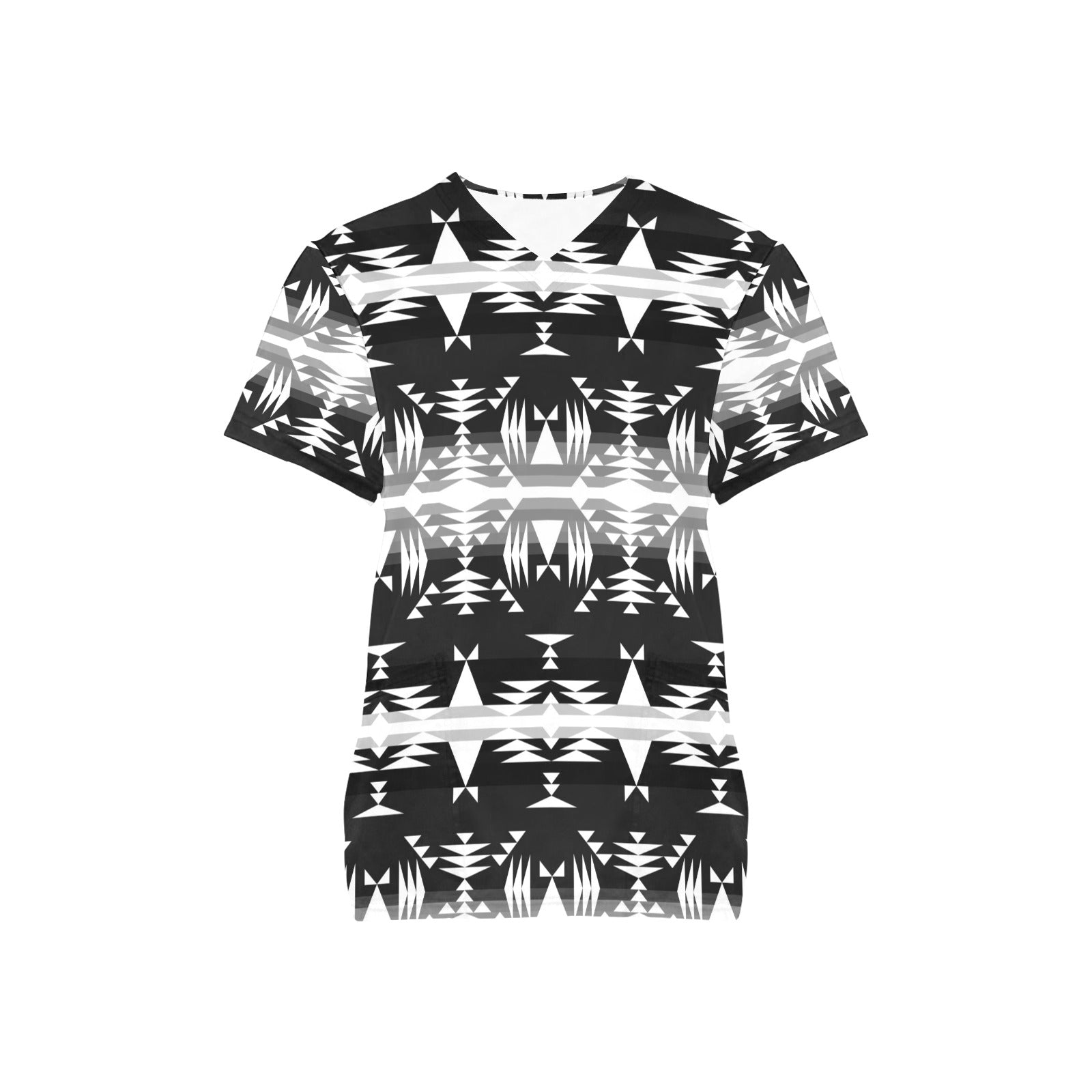 Between the Mountains Black and White All Over Print Scrub Top Scrub Top e-joyer