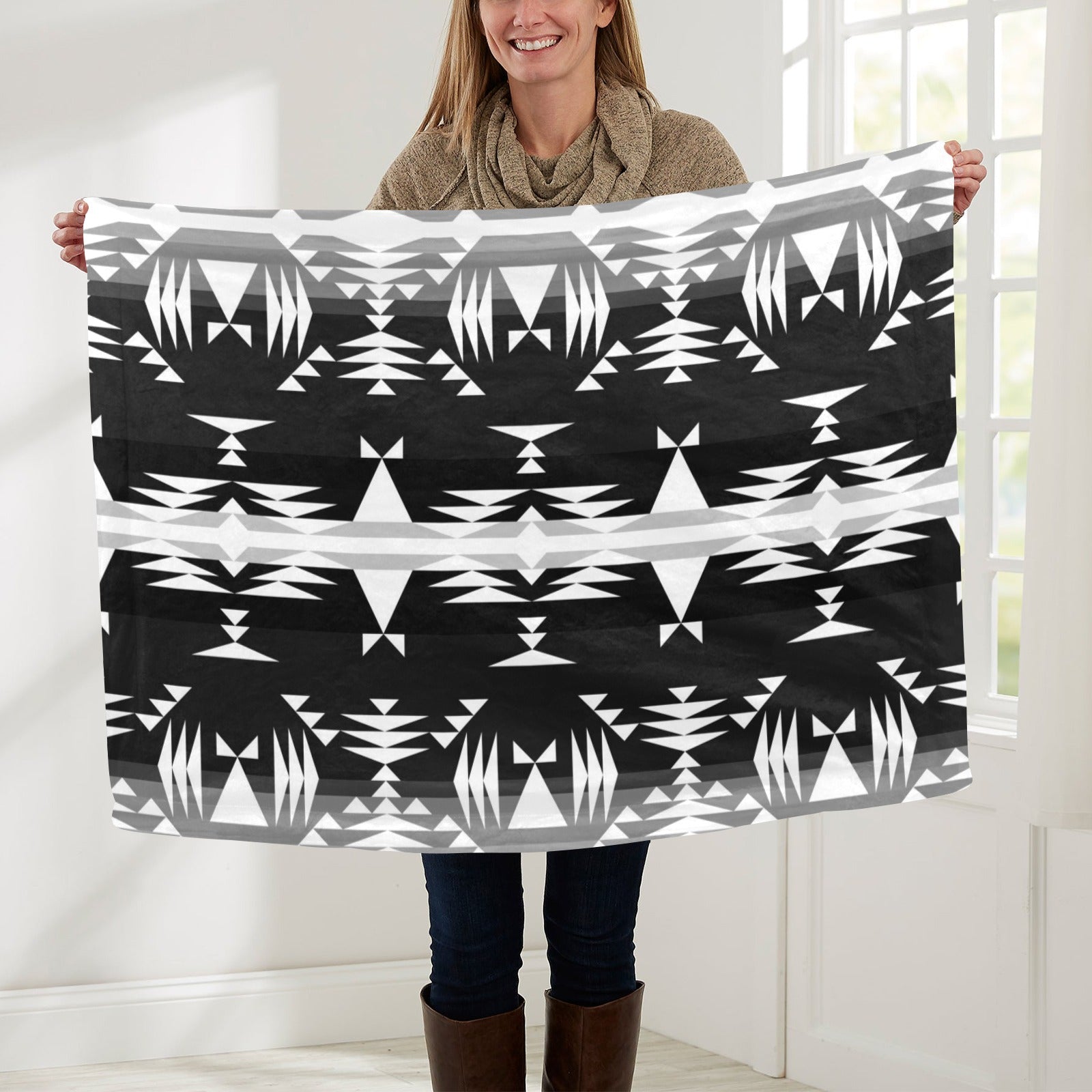 Between the Mountains Black and White Baby Blanket 30"x40" Baby Blanket 30"x40" e-joyer