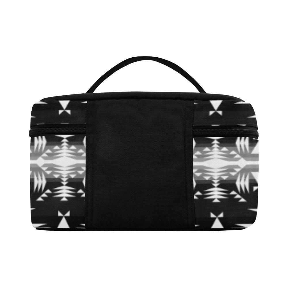 Between the Mountains Black and White Cosmetic Bag/Large (Model 1658) Cosmetic Bag e-joyer