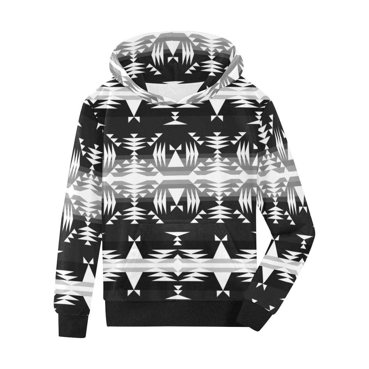 Between the Mountains Black and White Kids' All Over Print Hoodie (Model H38) Kids' AOP Hoodie (H38) e-joyer