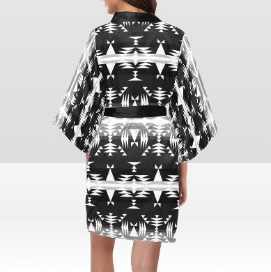 Between the Mountains Black and White Kimono Robe Artsadd