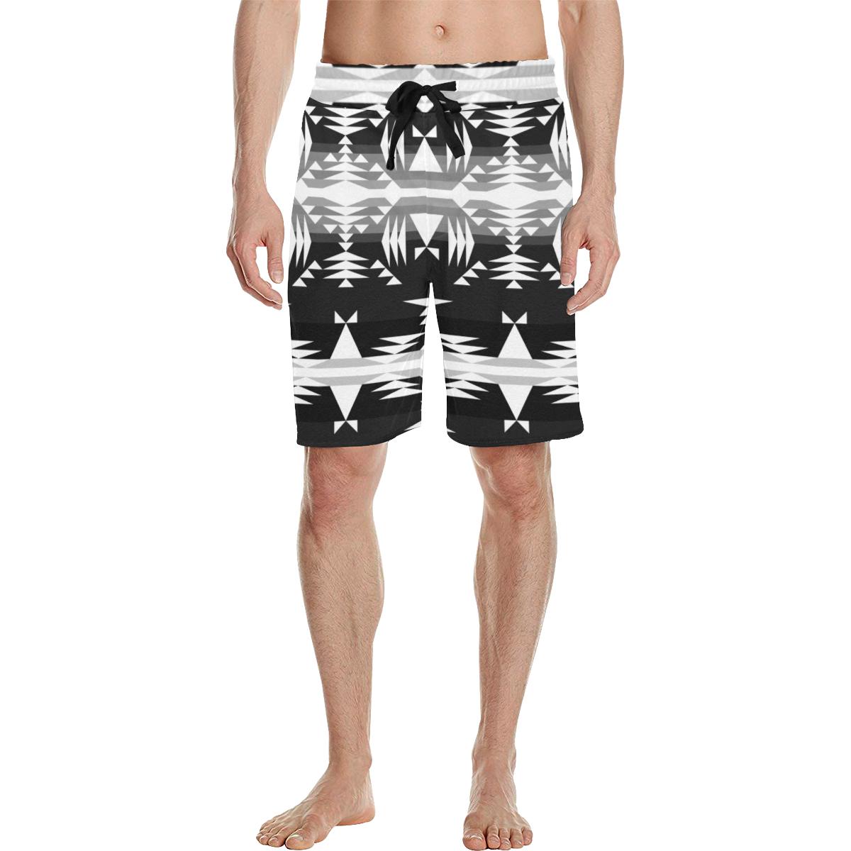 Between the Mountains Black and White Men's All Over Print Casual Shorts (Model L23) Men's Casual Shorts (L23) e-joyer
