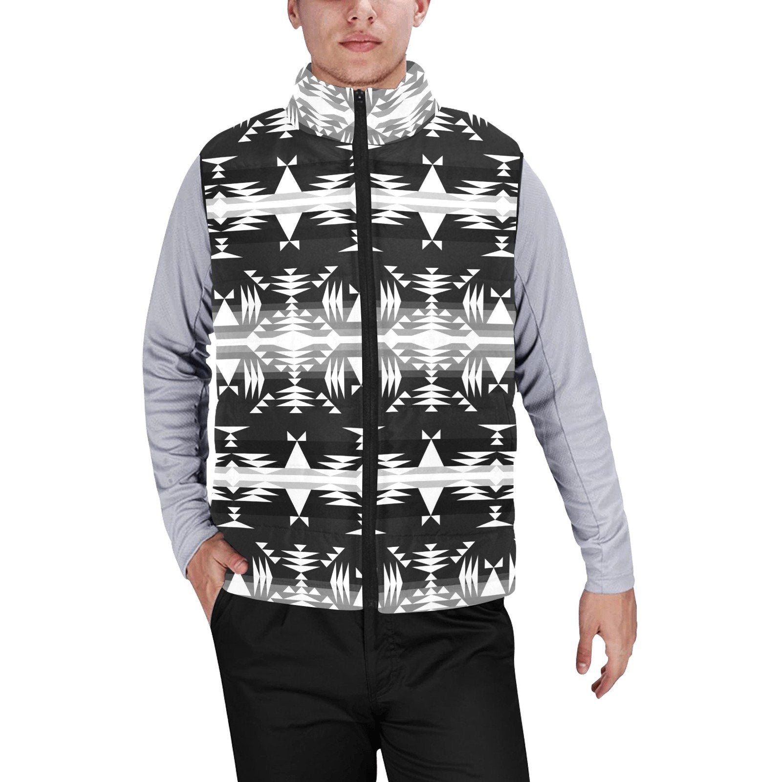 Between the Mountains Black and White Men's Padded Vest Jacket (Model H44) Men's Padded Vest Jacket (H44) e-joyer