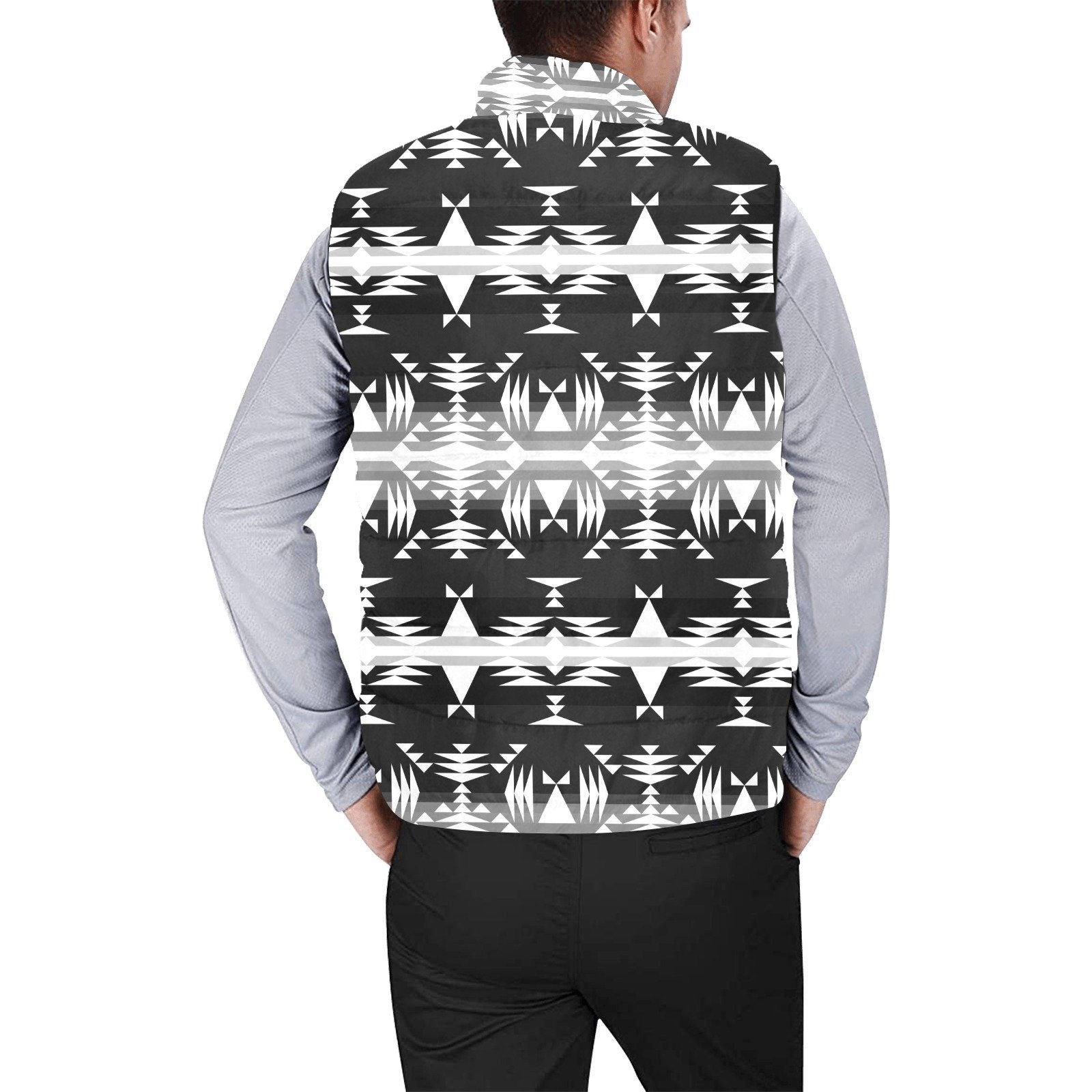 Between the Mountains Black and White Men's Padded Vest Jacket (Model H44) Men's Padded Vest Jacket (H44) e-joyer