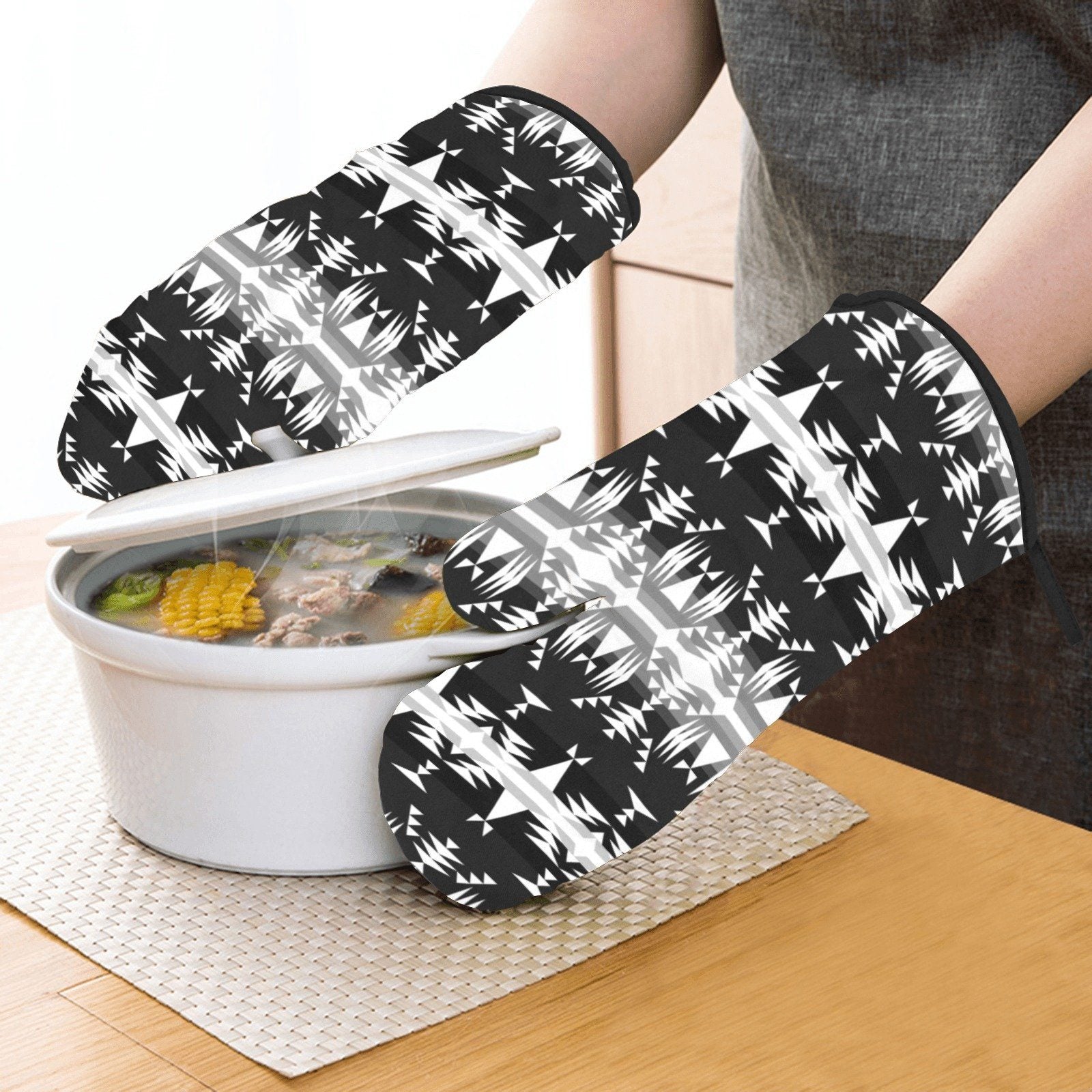 Between the Mountains Black and White Oven Mitt & Pot Holder Oven Mitt & Pot Holder e-joyer