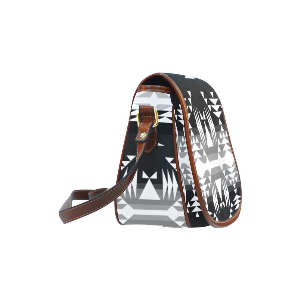 Between the Mountains Black and White Saddle Bag/Small (Model 1649) Full Customization Saddle Bag/Small (Full Customization) e-joyer