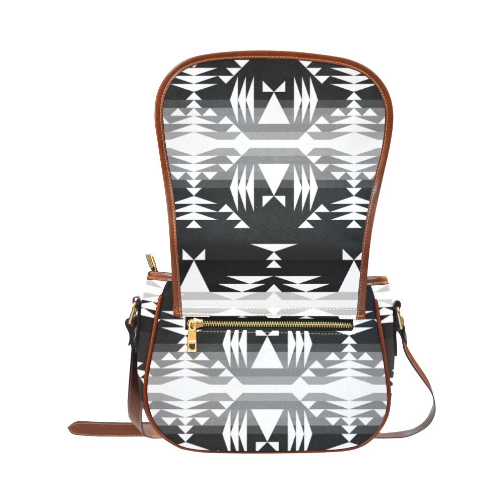 Between the Mountains Black and White Saddle Bag/Small (Model 1649) Full Customization Saddle Bag/Small (Full Customization) e-joyer