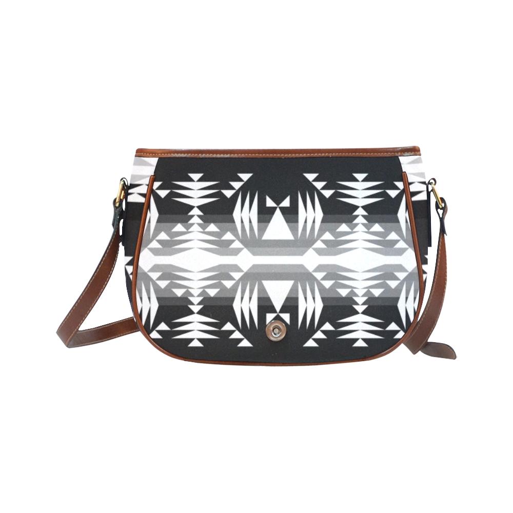 Between the Mountains Black and White Saddle Bag/Small (Model 1649) Full Customization Saddle Bag/Small (Full Customization) e-joyer
