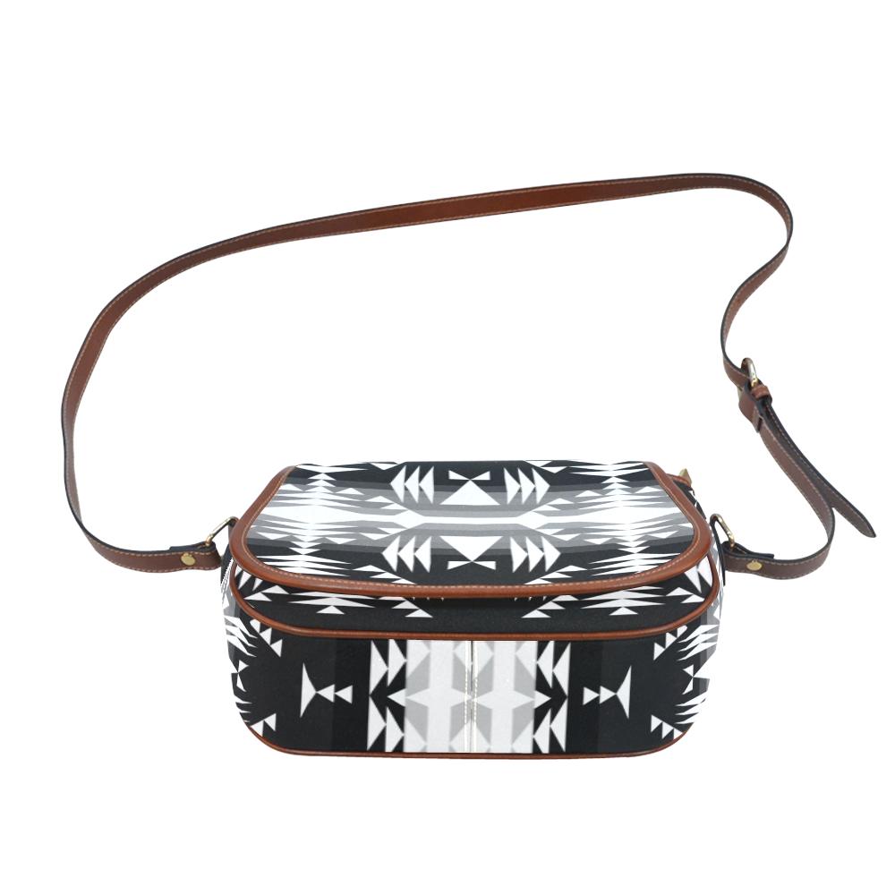 Between the Mountains Black and White Saddle Bag/Small (Model 1649) Full Customization Saddle Bag/Small (Full Customization) e-joyer