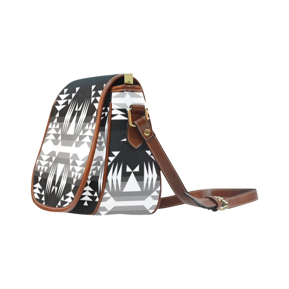 Between the Mountains Black and White Saddle Bag/Small (Model 1649) Full Customization Saddle Bag/Small (Full Customization) e-joyer