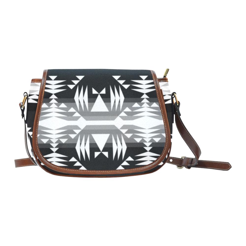 Between the Mountains Black and White Saddle Bag/Small (Model 1649) Full Customization Saddle Bag/Small (Full Customization) e-joyer