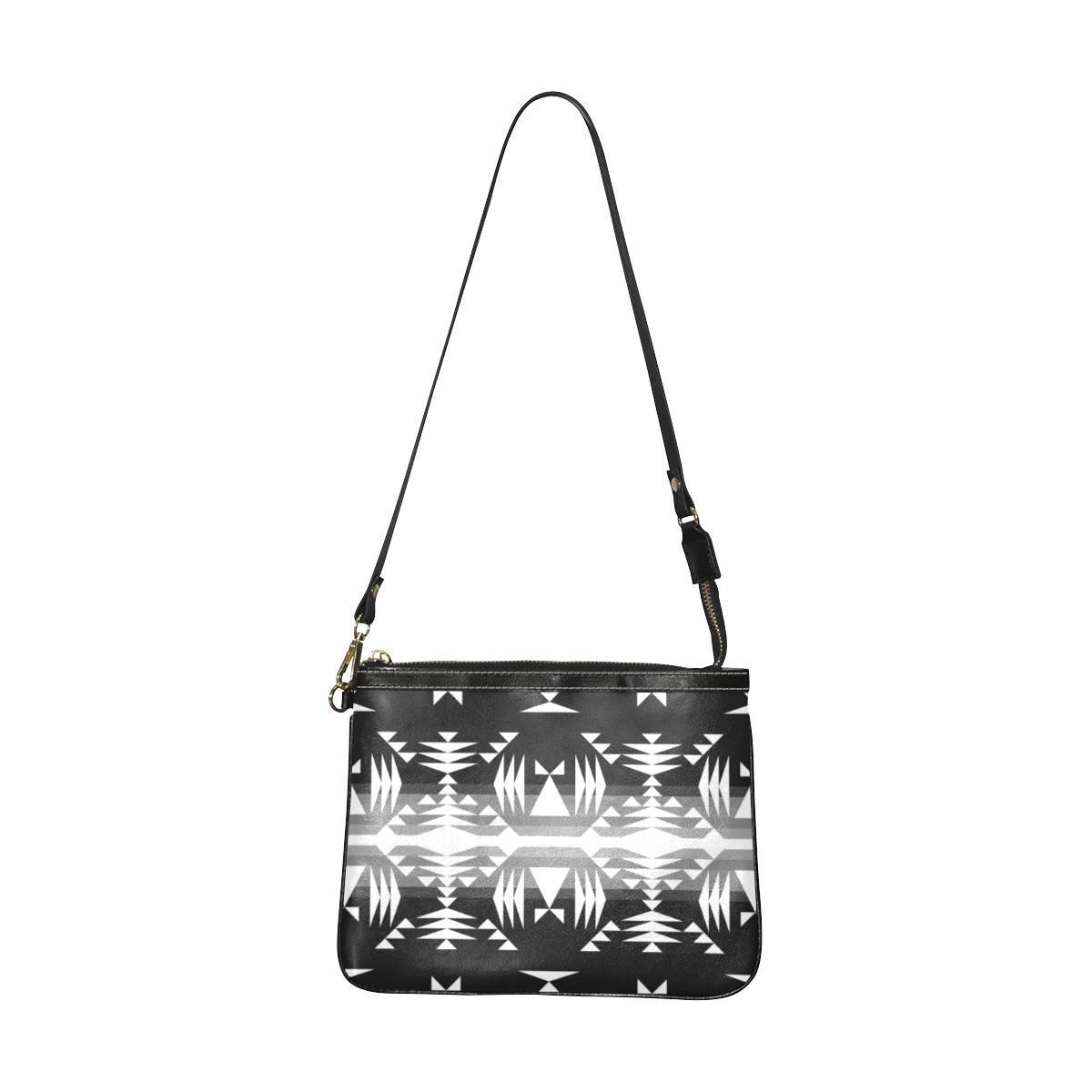 Between the Mountains Black and White Small Shoulder Bag (Model 1710) Small Shoulder Bag (1710) e-joyer