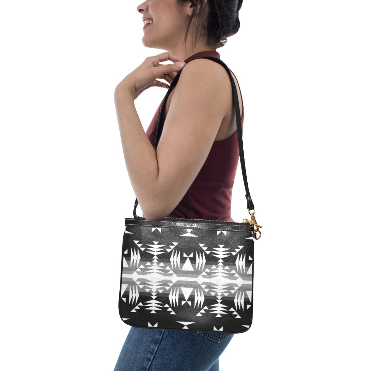 Between the Mountains Black and White Small Shoulder Bag (Model 1710) Small Shoulder Bag (1710) e-joyer