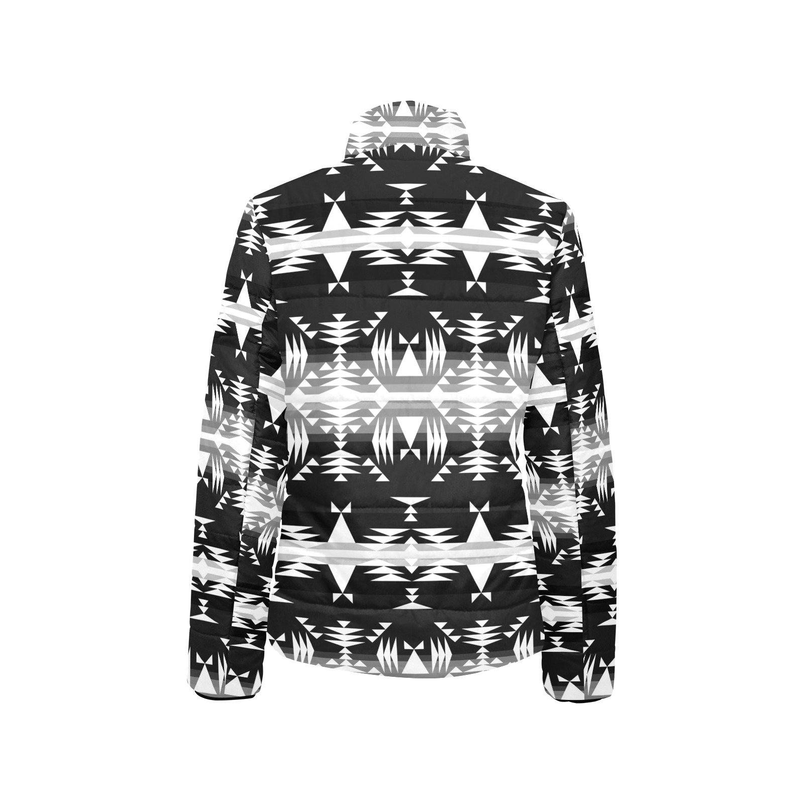 Between the Mountains Black and White Women's Stand Collar Padded Jacket (Model H41) jacket e-joyer