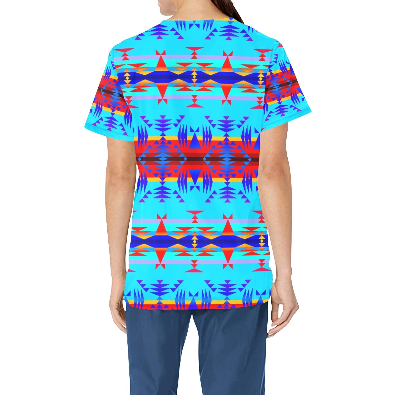 Between the Mountains Blue All Over Print Scrub Top Scrub Top e-joyer