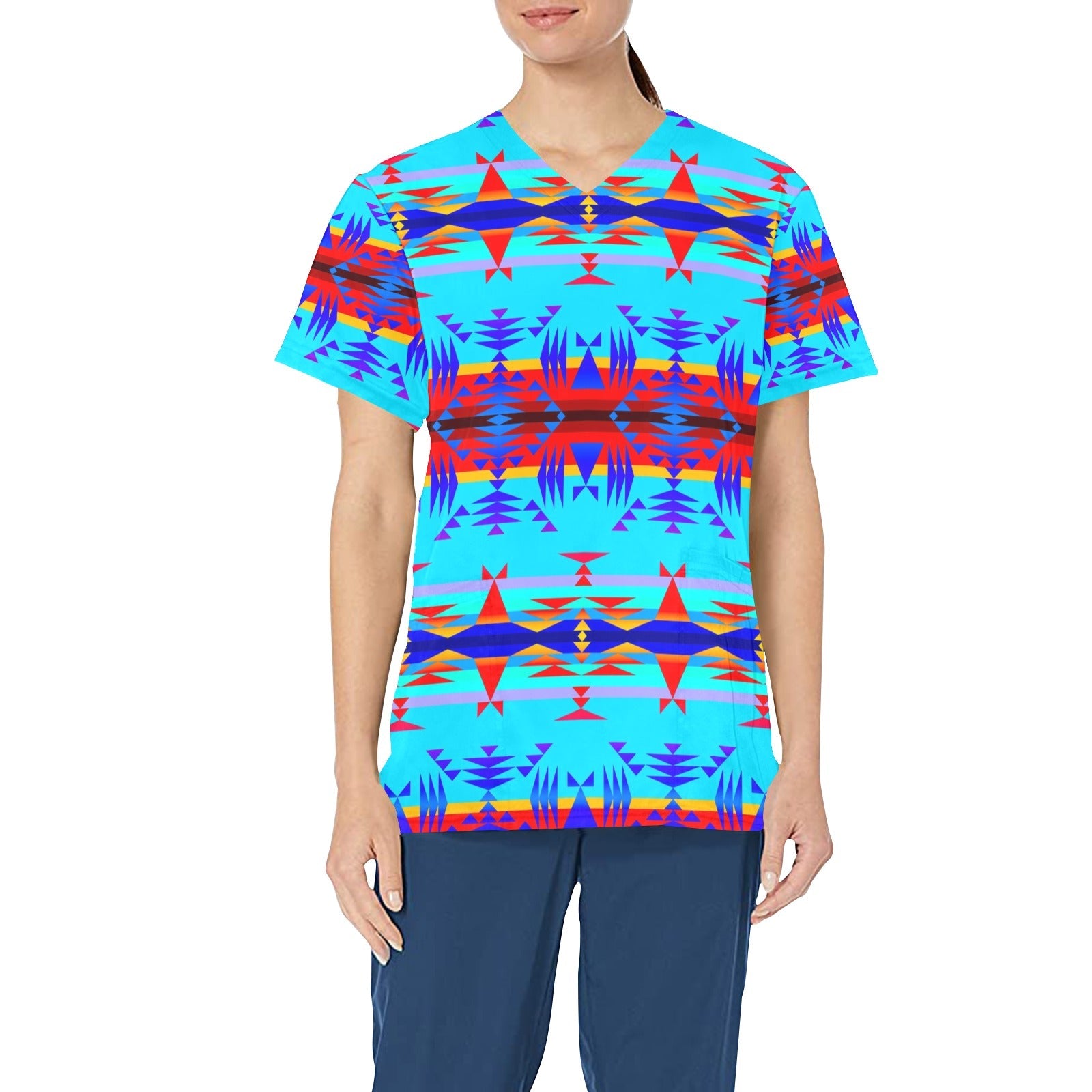Between the Mountains Blue All Over Print Scrub Top Scrub Top e-joyer