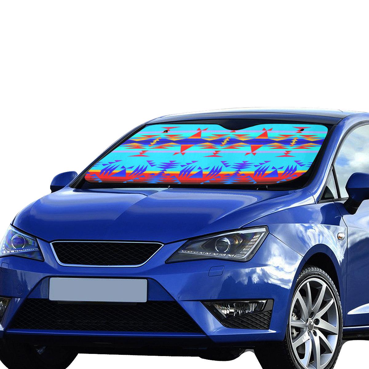 Between the Mountains Blue Car Sun Shade 55"x30" Car Sun Shade e-joyer