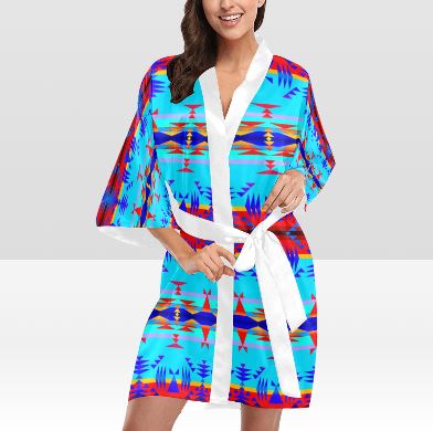 Between the Mountains Blue Kimono Robe Artsadd