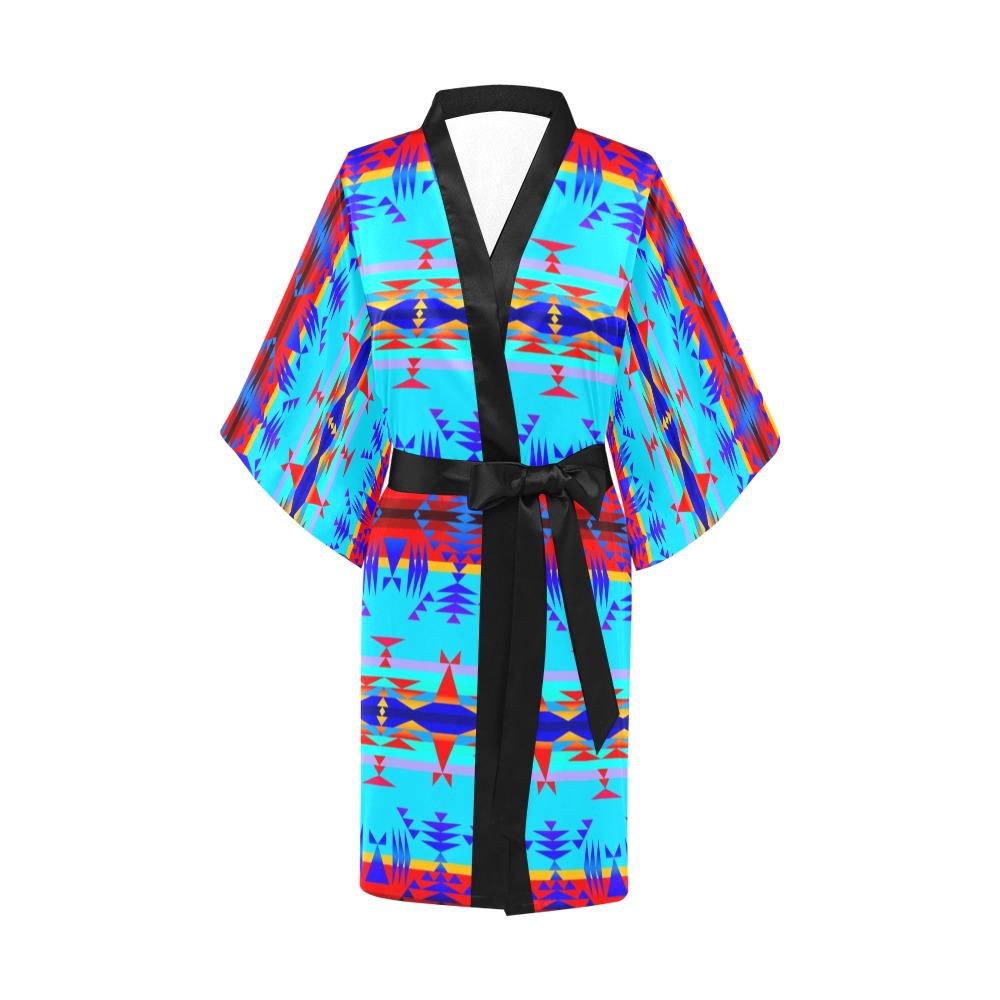 Between the Mountains Blue Kimono Robe Artsadd