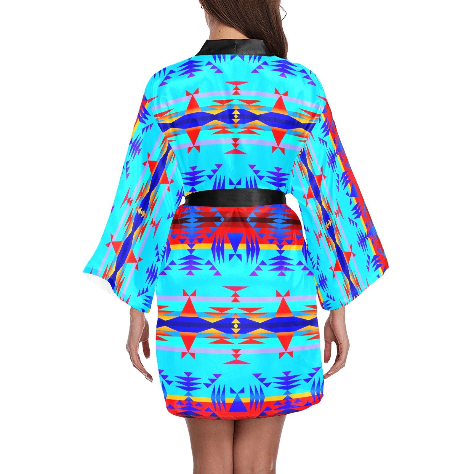 Between the Mountains Blue Long Sleeve Kimono Robe Long Sleeve Kimono Robe e-joyer 