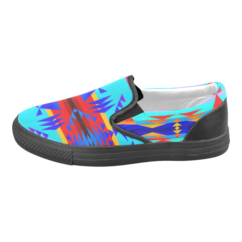 Between the Mountains Blue Men's Unusual Slip-on Canvas Shoes (Model 019) Men's Unusual Slip-on Canvas Shoes (019) e-joyer