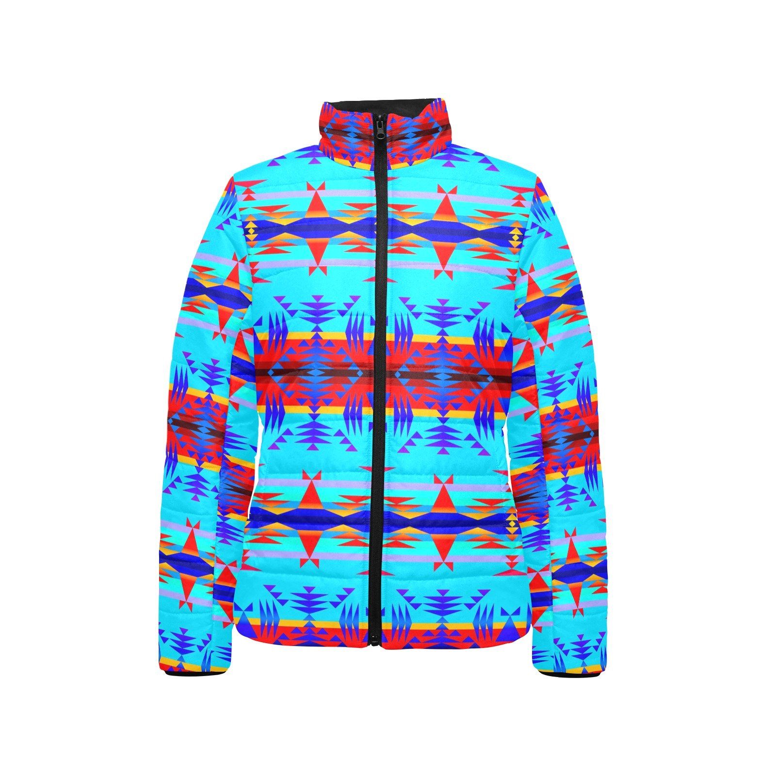 Between the Mountains Blue Women's Stand Collar Padded Jacket (Model H41) jacket e-joyer