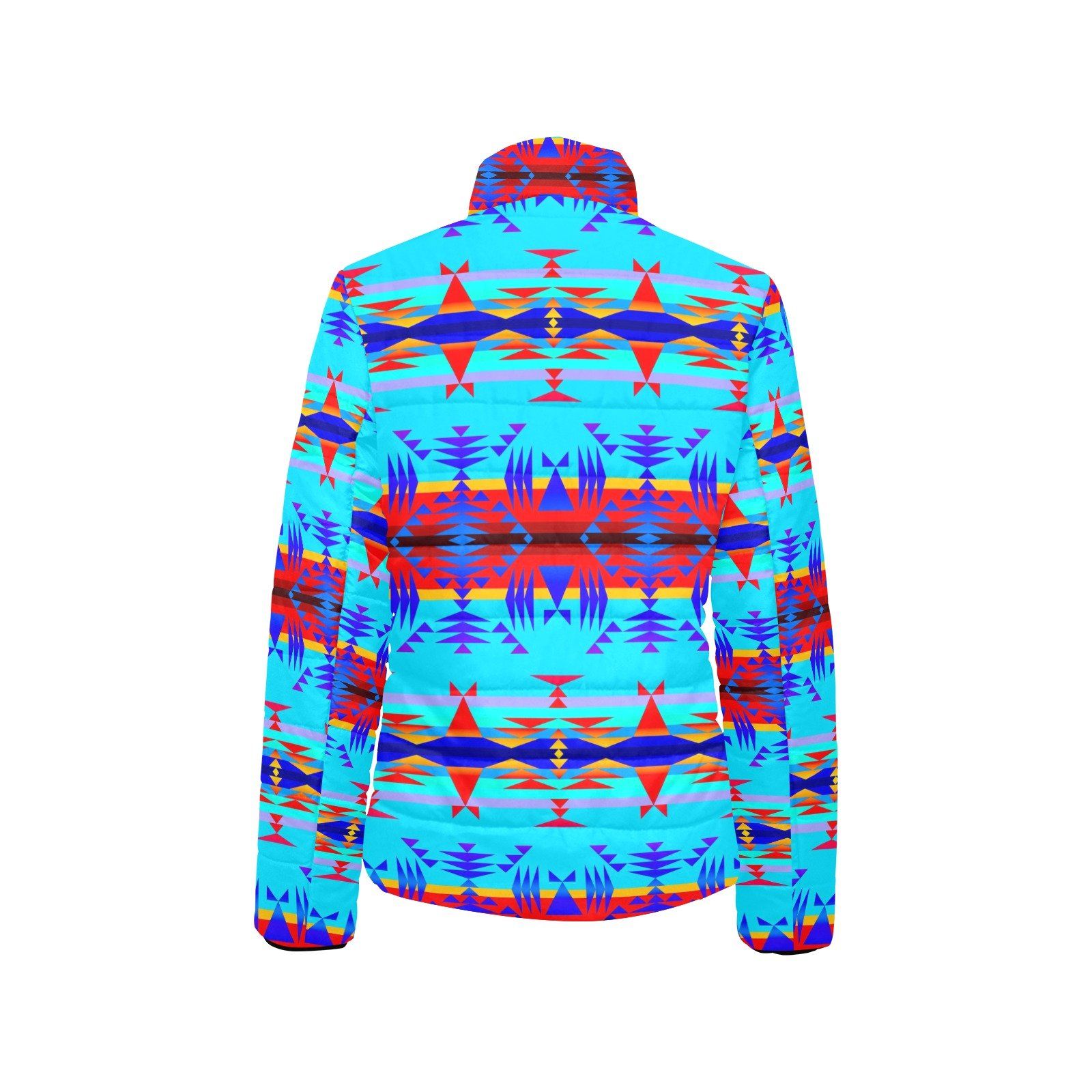 Between the Mountains Blue Women's Stand Collar Padded Jacket (Model H41) jacket e-joyer