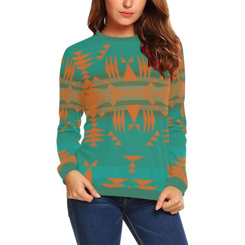 Between the Mountains Deep Lake Orange All Over Print Crewneck Sweatshirt for Women (Model H18) Crewneck Sweatshirt for Women (H18) e-joyer