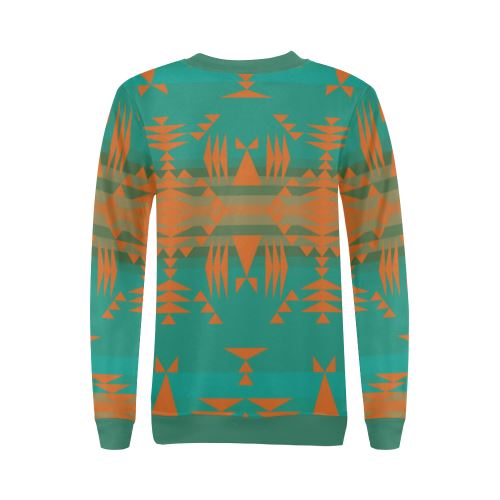 Between the Mountains Deep Lake Orange All Over Print Crewneck Sweatshirt for Women (Model H18) Crewneck Sweatshirt for Women (H18) e-joyer