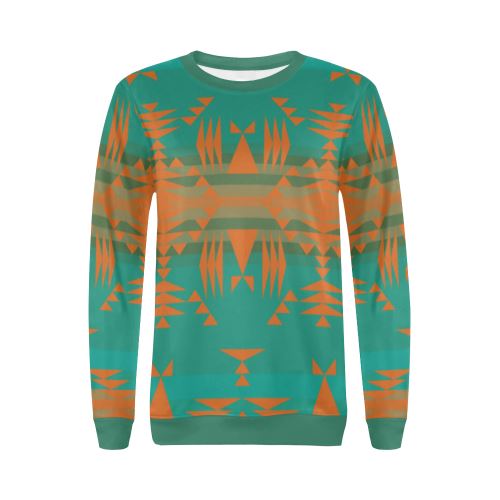 Between the Mountains Deep Lake Orange All Over Print Crewneck Sweatshirt for Women (Model H18) Crewneck Sweatshirt for Women (H18) e-joyer