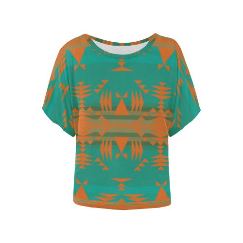Between the Mountains Deep Lake Orange Women's Batwing-Sleeved Blouse T shirt (Model T44) Women's Batwing-Sleeved Blouse T shirt (T44) e-joyer