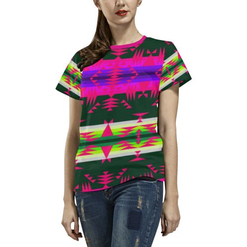 Between the Mountains Deep Lake Sunset All Over Print T-shirt for Women/Large Size (USA Size) (Model T40) All Over Print T-Shirt for Women/Large (T40) e-joyer