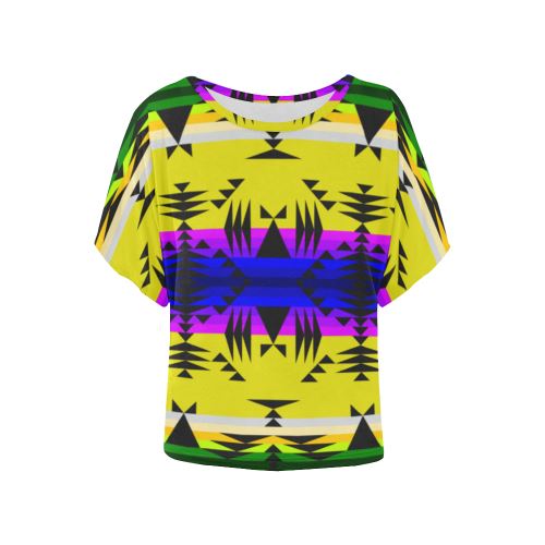 Between the Mountains Greasy Yellow Women's Batwing-Sleeved Blouse T shirt (Model T44) Women's Batwing-Sleeved Blouse T shirt (T44) e-joyer