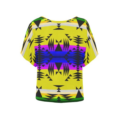 Between the Mountains Greasy Yellow Women's Batwing-Sleeved Blouse T shirt (Model T44) Women's Batwing-Sleeved Blouse T shirt (T44) e-joyer