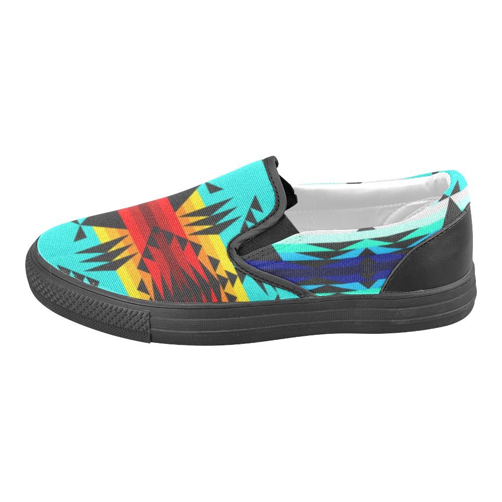 Between the Mountains Men's Unusual Slip-on Canvas Shoes (Model 019) Men's Unusual Slip-on Canvas Shoes (019) e-joyer