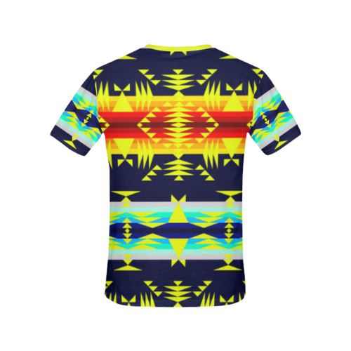 Between the Mountains Navy Yellow All Over Print T-shirt for Women/Large Size (USA Size) (Model T40) All Over Print T-Shirt for Women/Large (T40) e-joyer