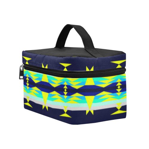 Between the Mountains Navy Yellow Cosmetic Bag/Large (Model 1658) Cosmetic Bag e-joyer