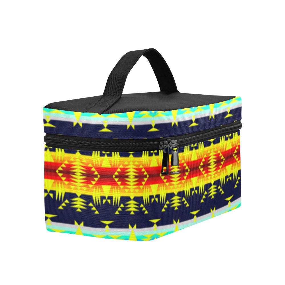 Between the Mountains Navy Yellow Cosmetic Bag/Large (Model 1658) Cosmetic Bag e-joyer