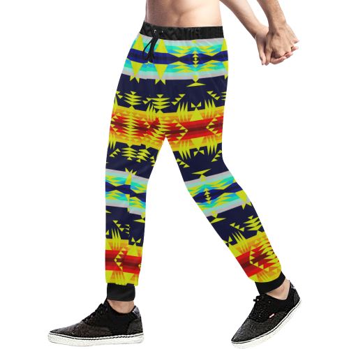Between the Mountains Navy Yellow Men's All Over Print Sweatpants (Model L11) Men's All Over Print Sweatpants (L11) e-joyer