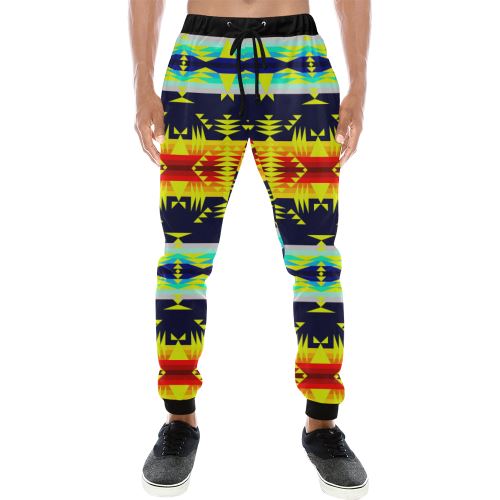 Between the Mountains Navy Yellow Men's All Over Print Sweatpants (Model L11) Men's All Over Print Sweatpants (L11) e-joyer